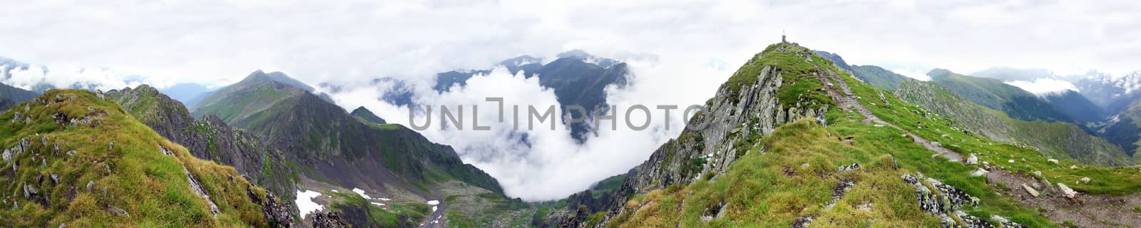 Panoramic view of Fagaras Mountain on summer, part of the Carpathian Range, Romania - Negoiu peak