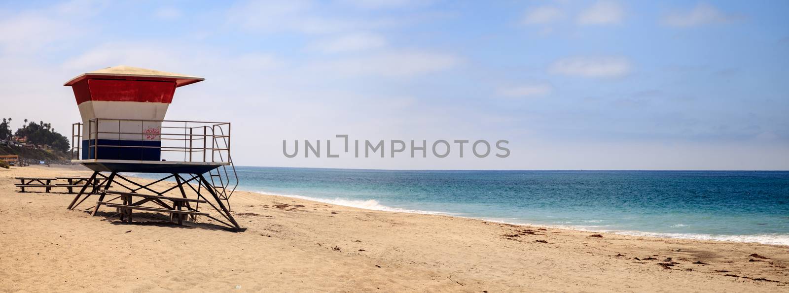 Lifeguard tower at the San Clemente State Beach in Southern California in summer