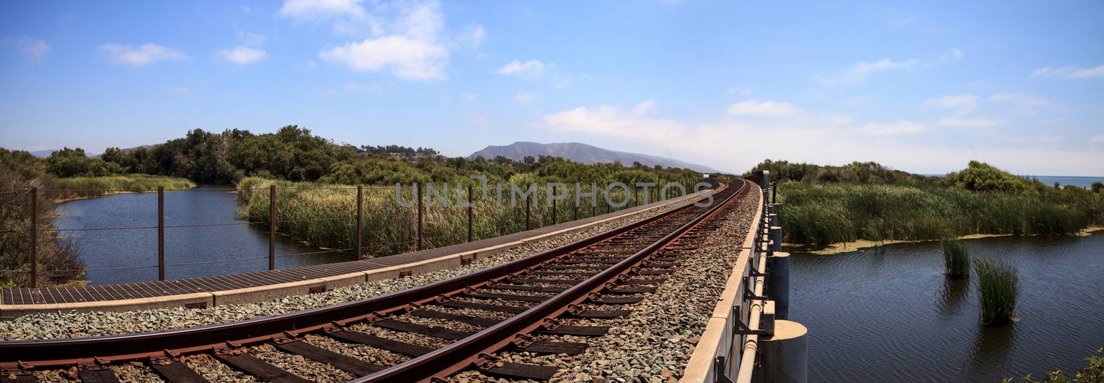 Train tracks run through San Clemente State Beach by steffstarr