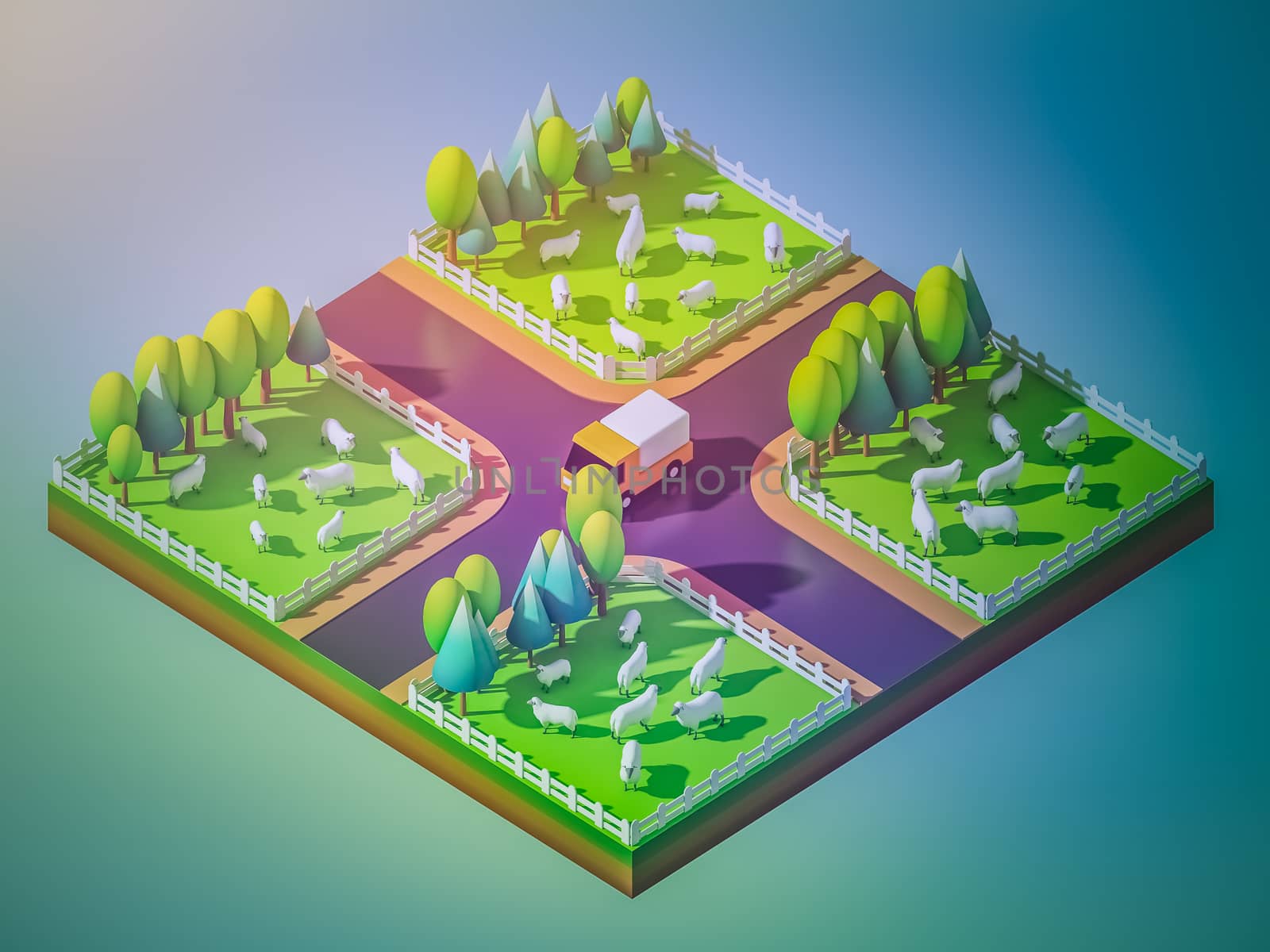 Sheep in the landscape, isometric view by teerawit