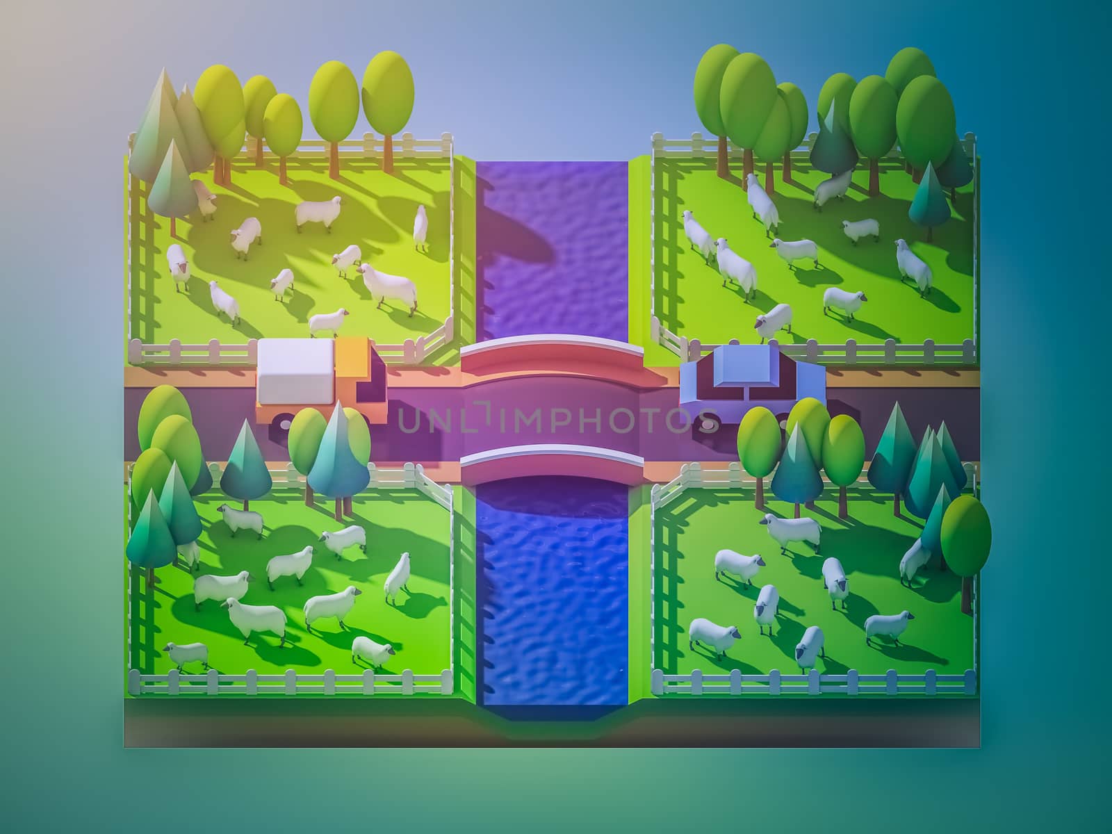 Sheep in the landscape, isometric view by teerawit