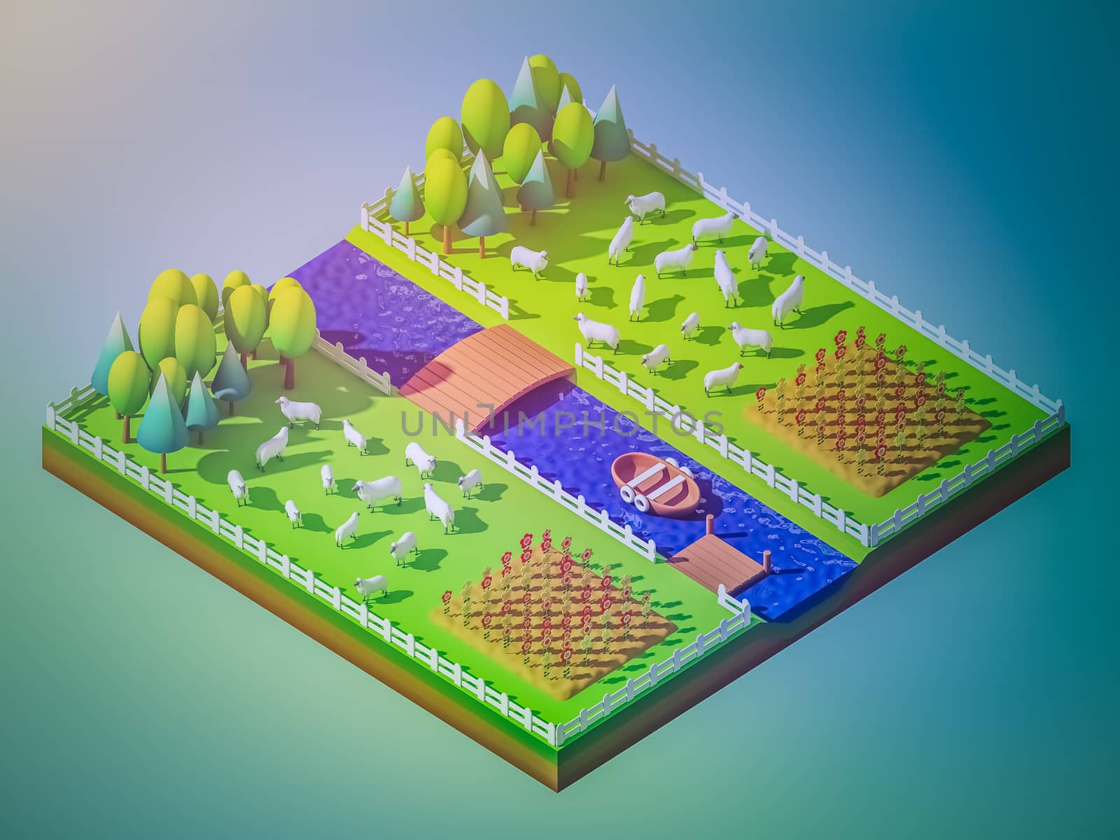 Sheep in the landscape, isometric view by teerawit