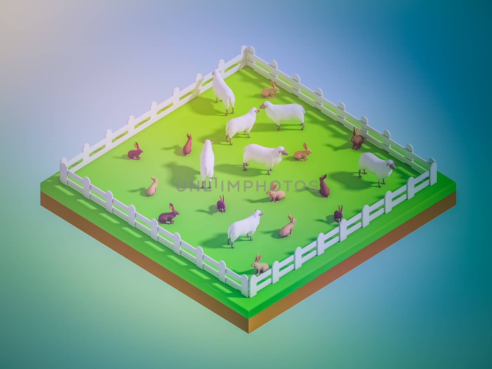 animals in the landscape, isometric view