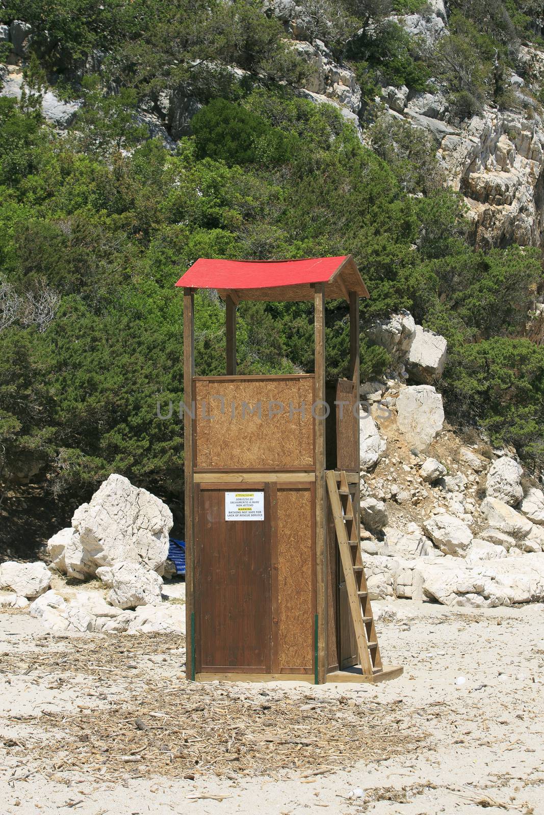 Wooden beach baywatch in a beach of spain