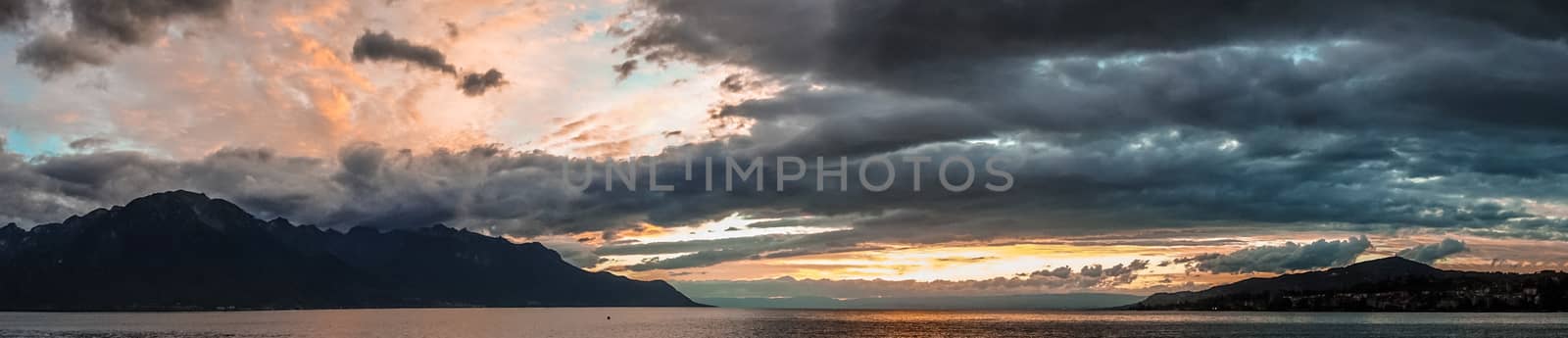 Sunset over Lake Geneva at Montreux
