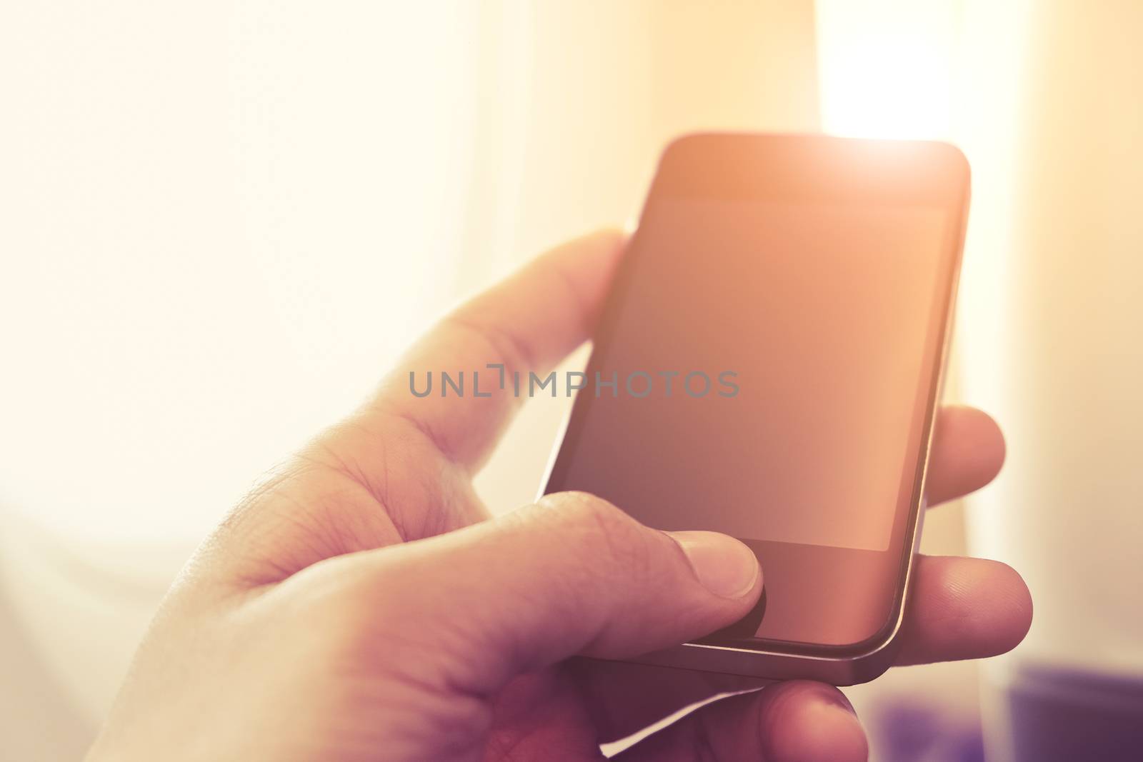 close up of business man sit in airplane watching his cell phone, Doing business the modern way concept background