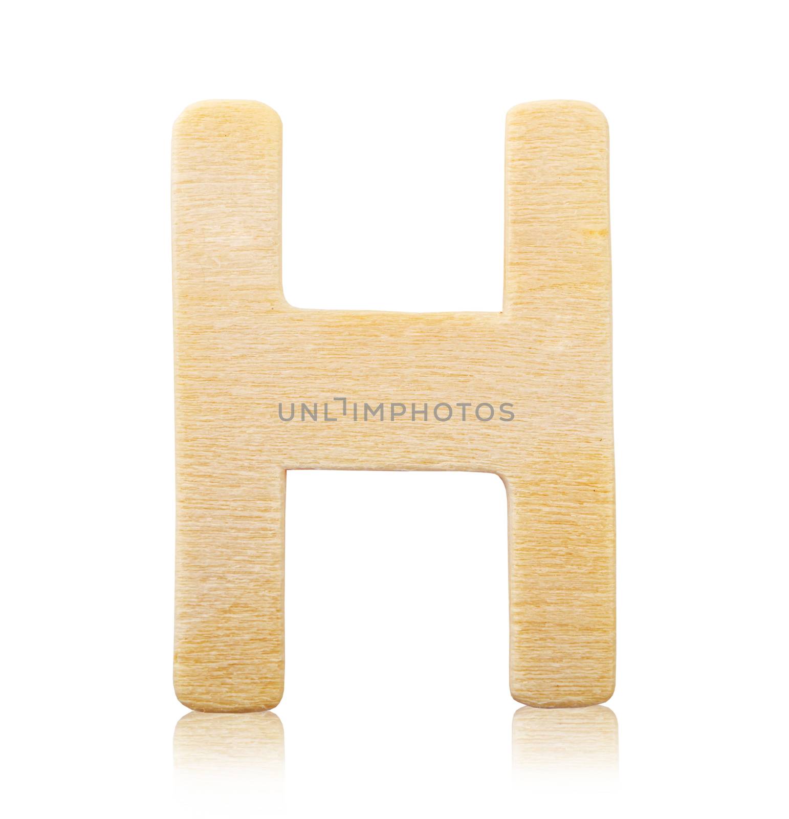 Single capital block wooden letter H isolated on white background, Save clipping path.