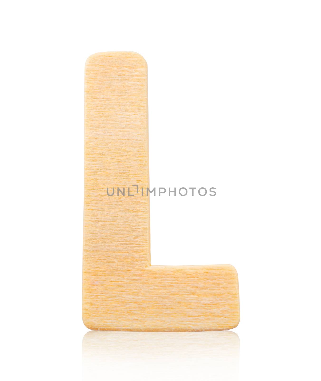 Single capital block wooden letter L isolated on white background, Save clipping path.
