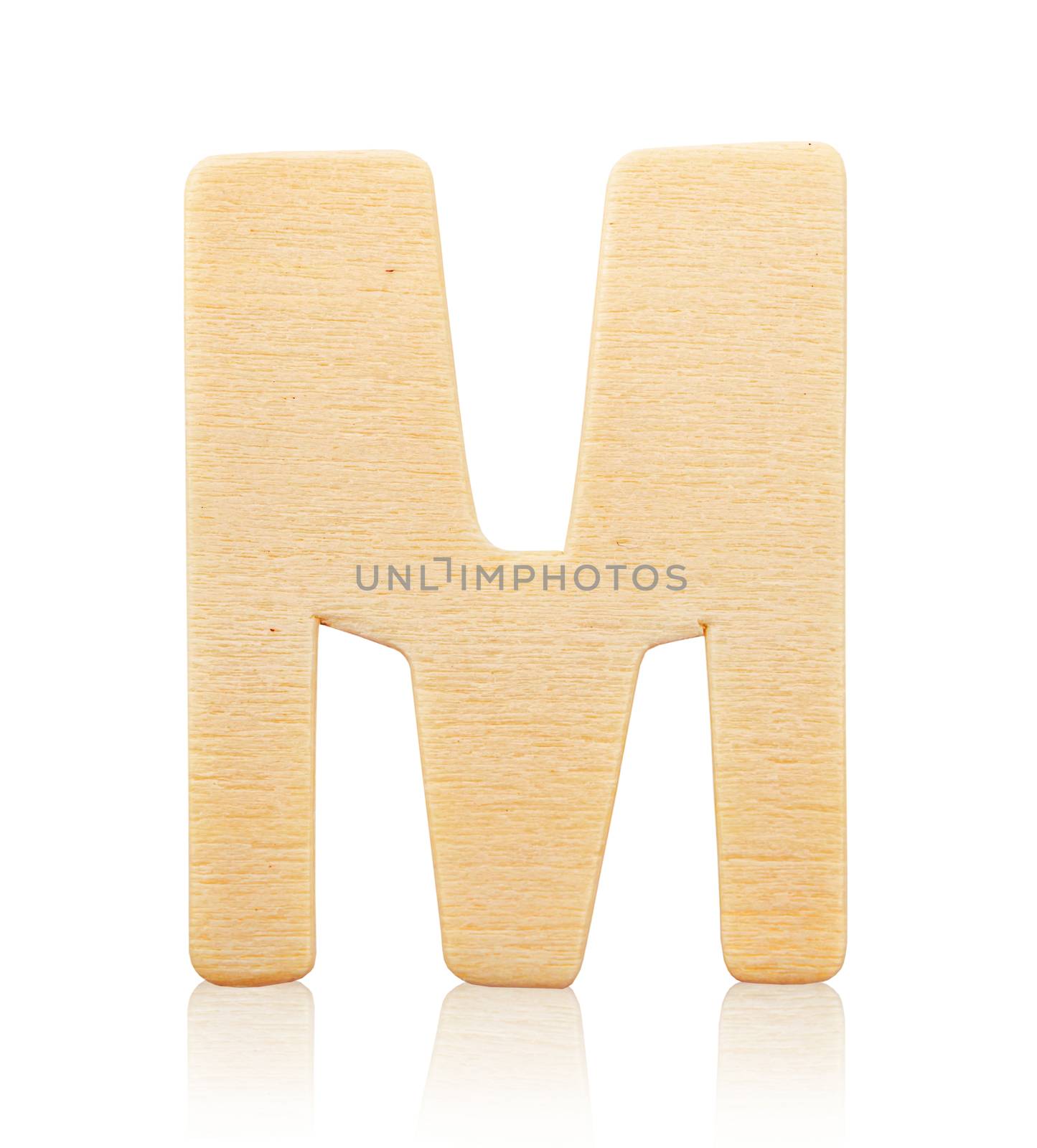 Single capital block wooden letter M isolated on white background, Save clipping path.