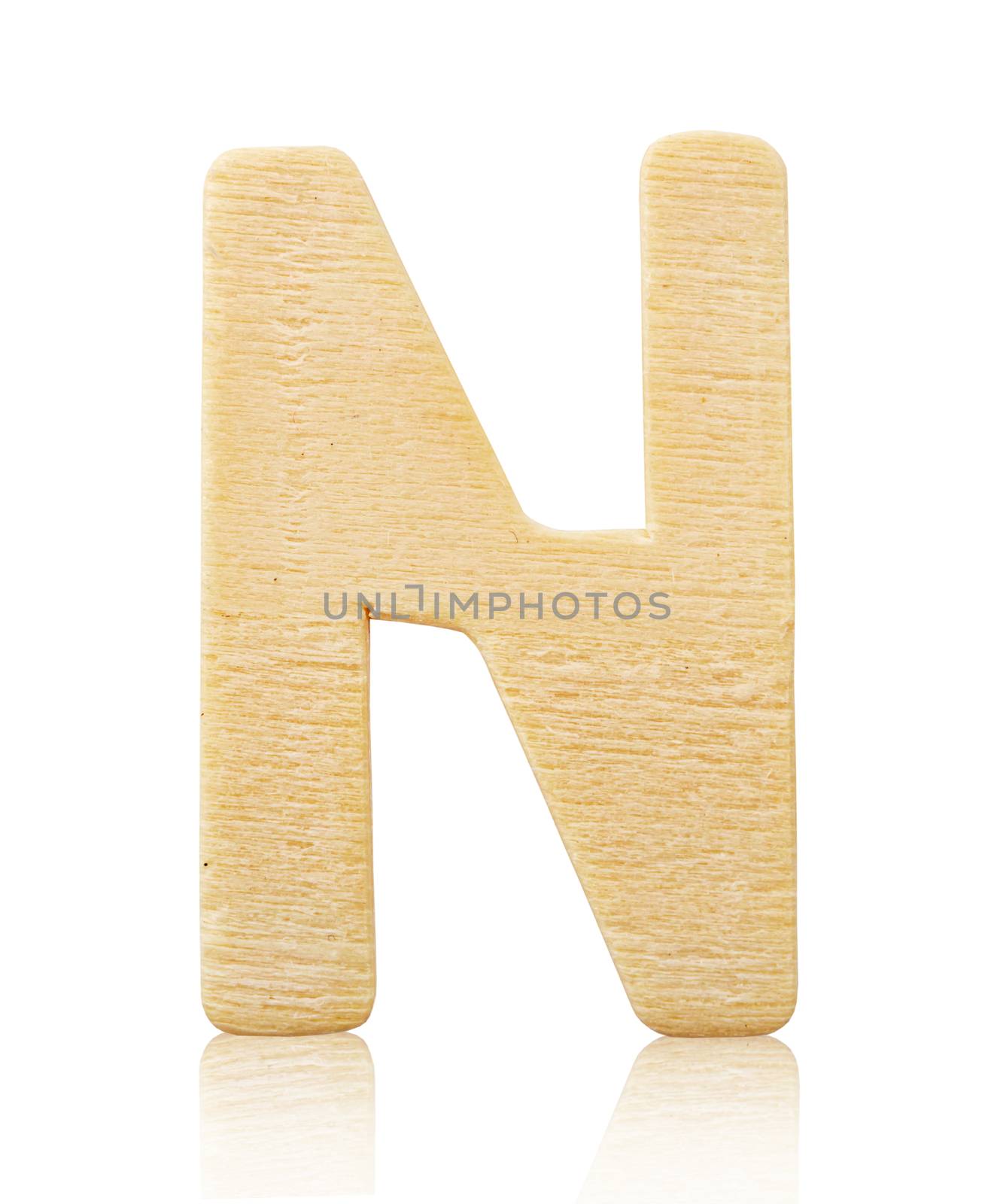 Single capital block wooden letter N isolated on white background, Save clipping path.