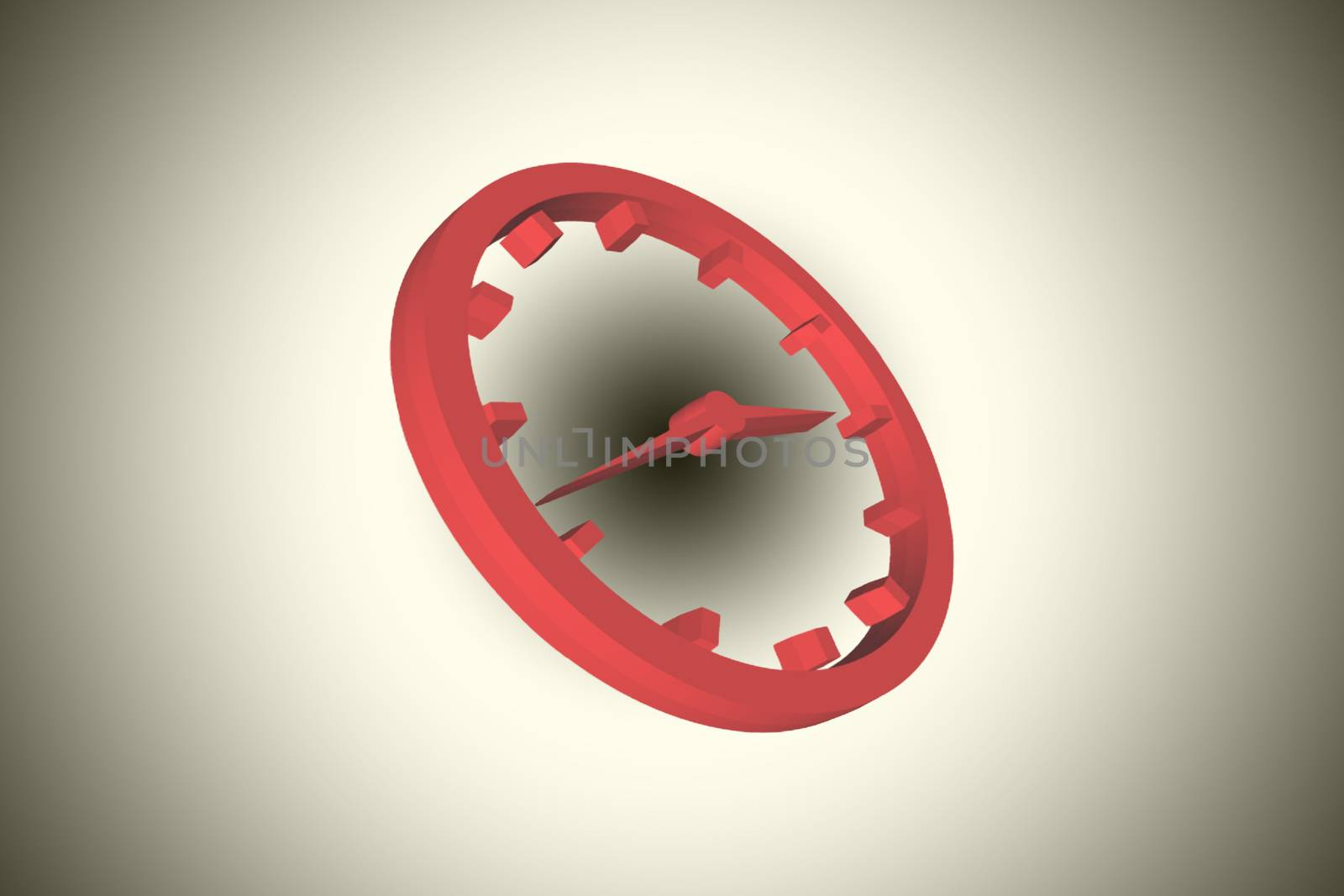 Clock with clock hands and dial, symbol in 3 D as illustration before gradient background.