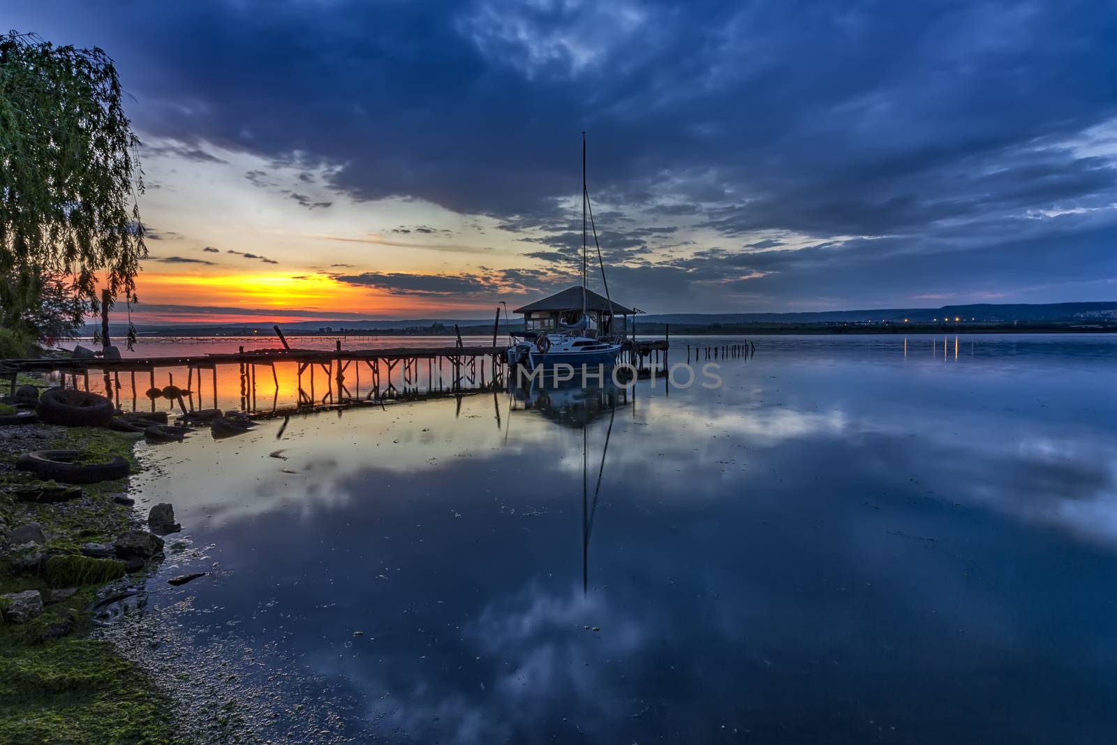 blue hour. Stunning long exposure sunset from the shore  