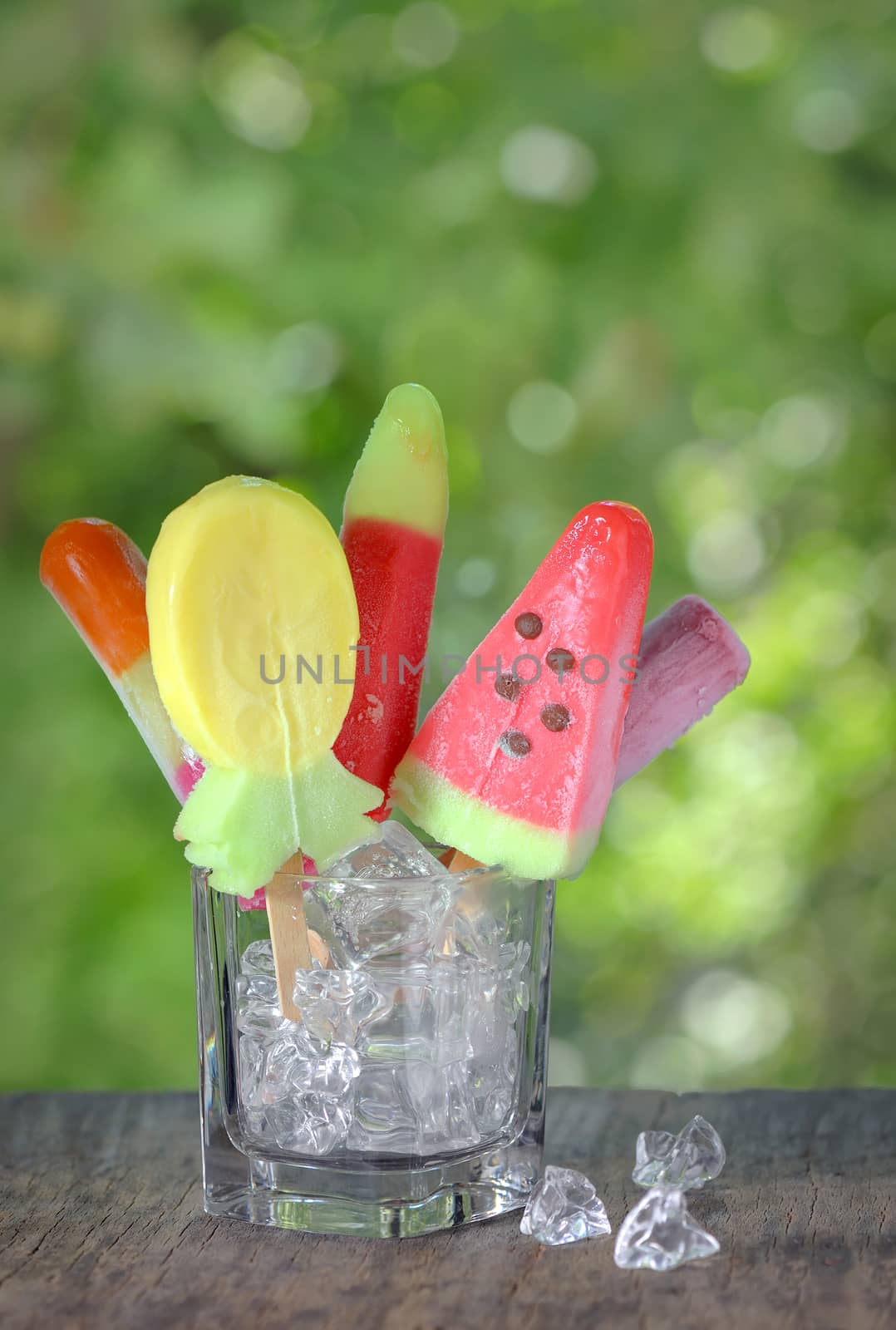 Different ice cream with fruit favor and shapes