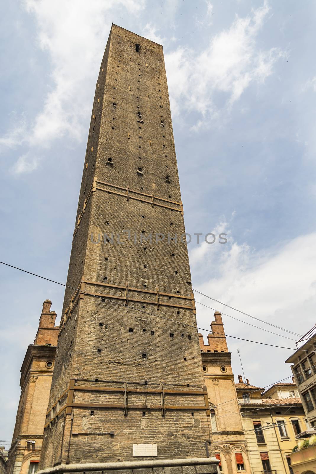 Torre Garisenda and Degli Asinelli Tower in Bologna Emilia Romagna, Italy