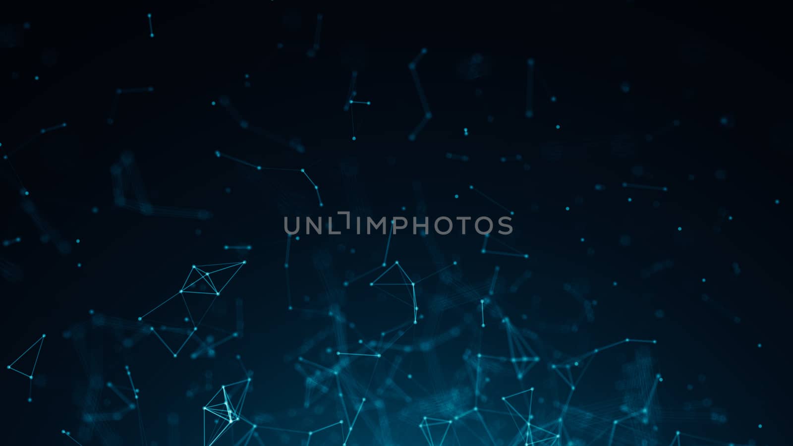 Abstract connected dots on bright blue background. Technology concept. 3d rendered