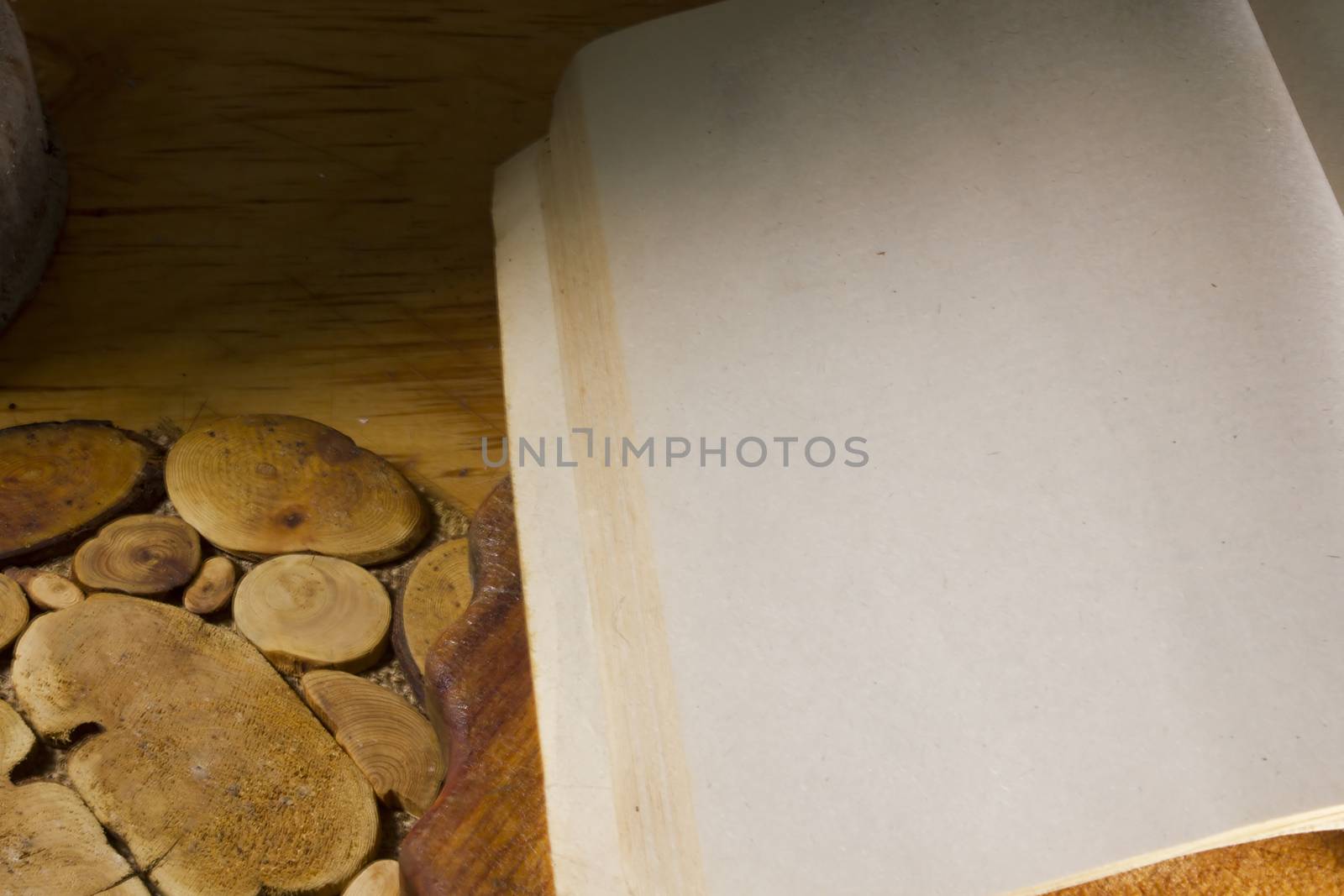 Book on the kitchen of an old scratched wooden surface