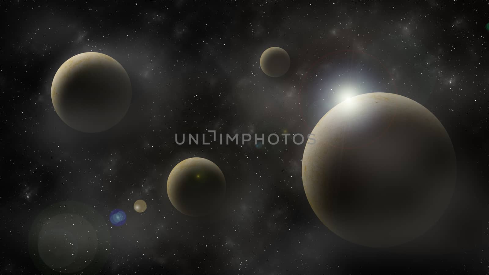 Planet on cloudy space . illustration . Abstract scientific background . by stockdevil