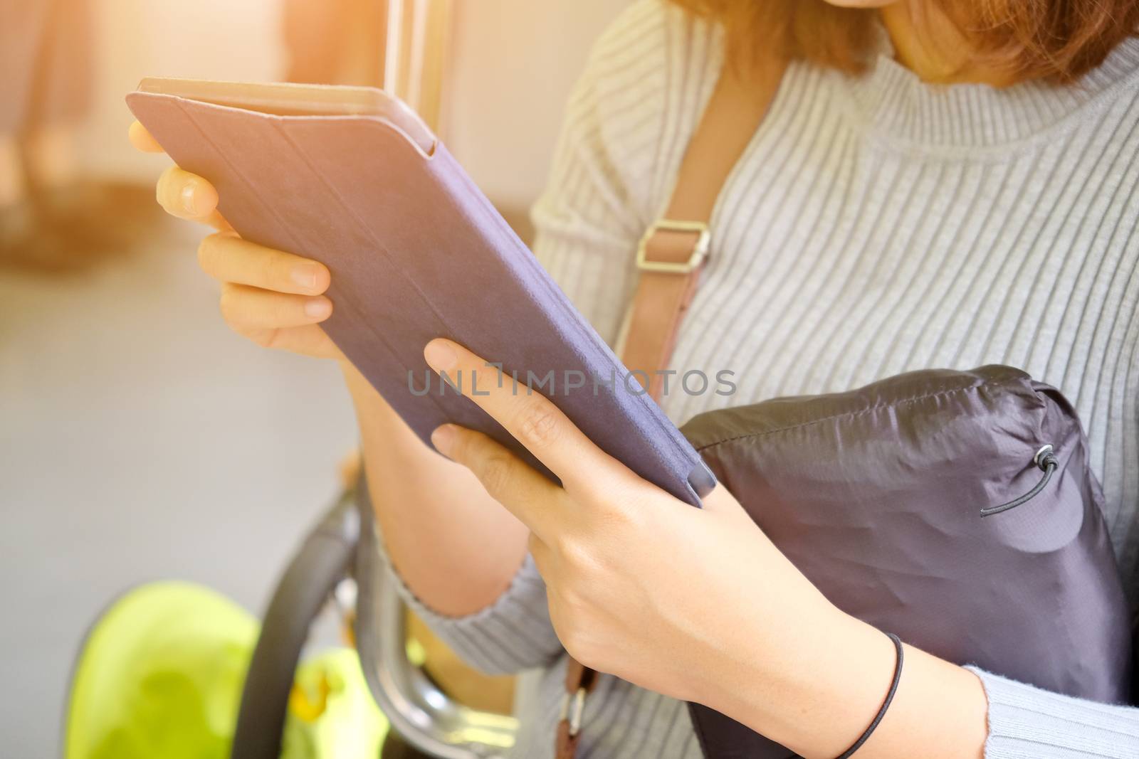 close up image of using digital tablet,Doing business the modern way concept background