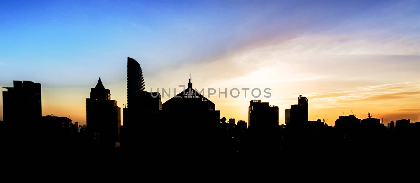 Silhouette of many tower in Bangkok