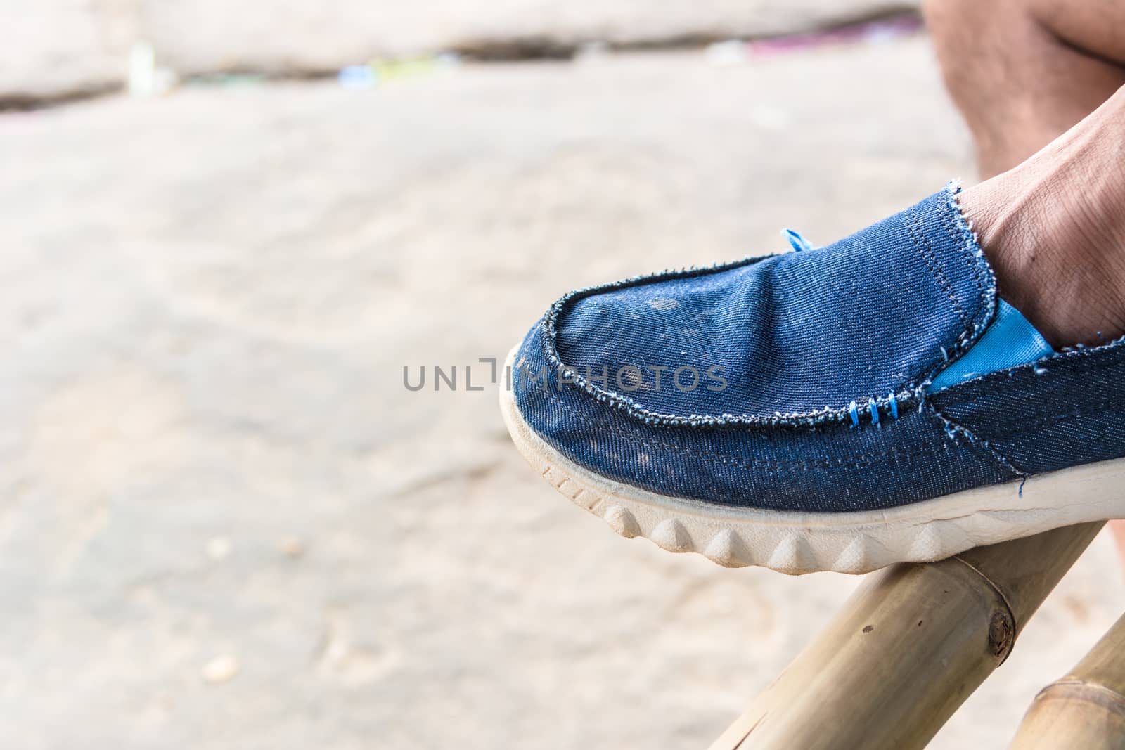 Selective focus old blue shoe for background by ahimaone