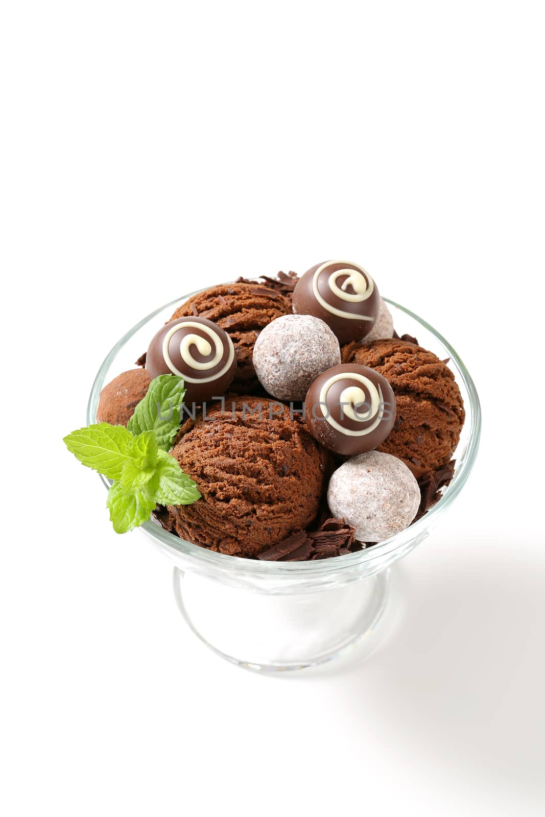 Chocolate ice cream and truffles in a coupe by Digifoodstock