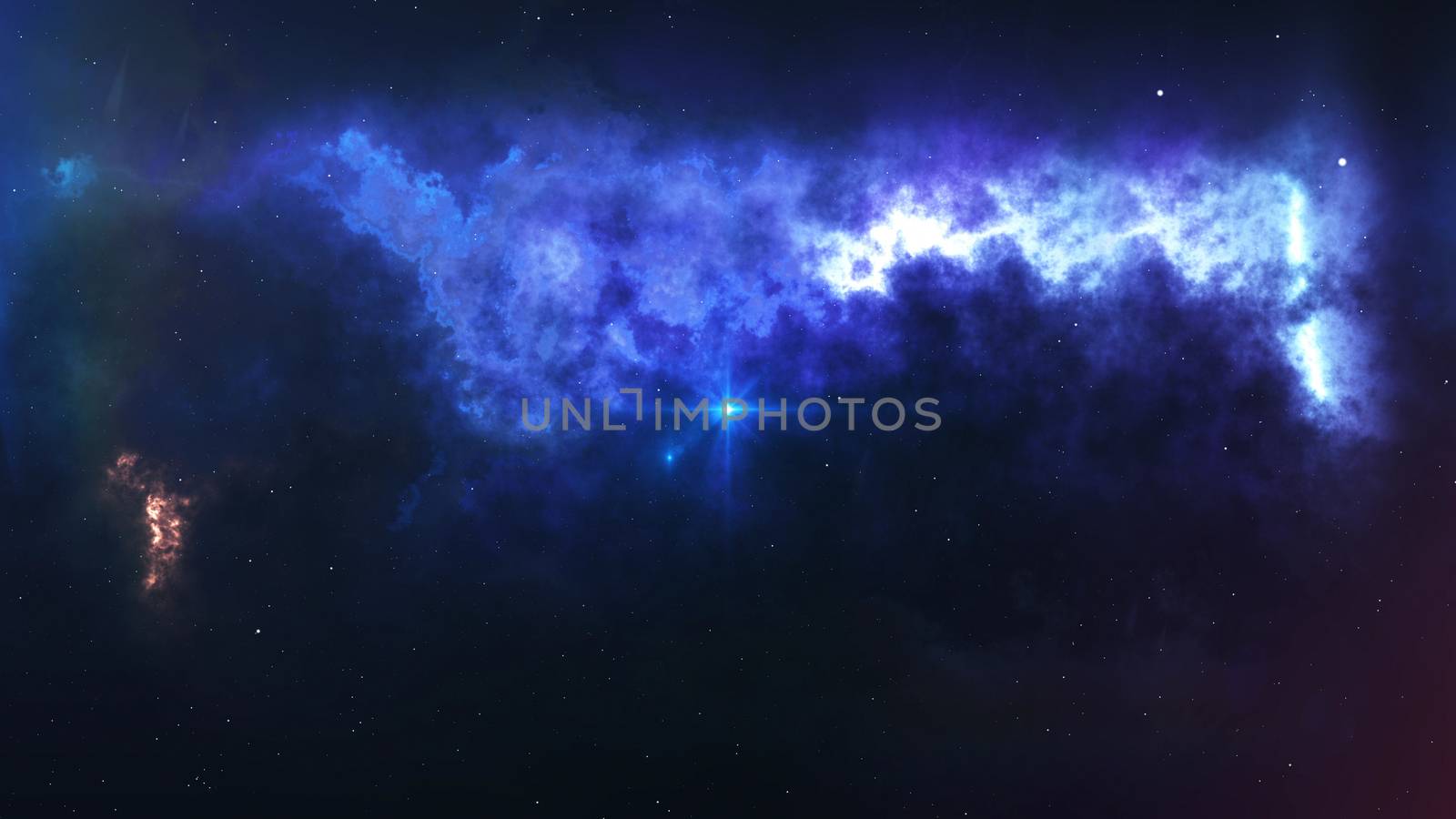 Splendid  3D illustration of a terrible big bang, which happened billions of years ago,  with a huge explosion  in the center, flashing thunderbolts, and fuzzy universe in the black  background