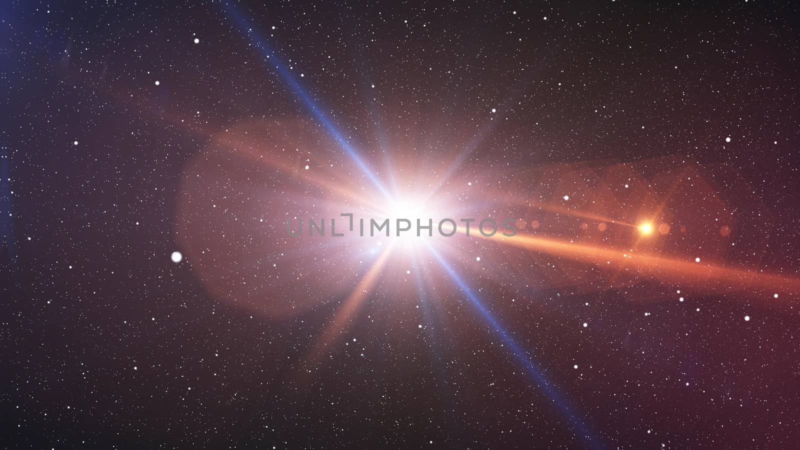 3D illustration of the Big Bang explosion with plazma looking rays beaming in different sides, with billions of atomic elements, sinister space, and the dark blue background