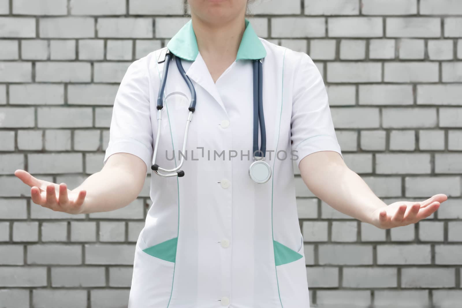 Medicine concept doctor. Hands two, palms up. Photo for your design