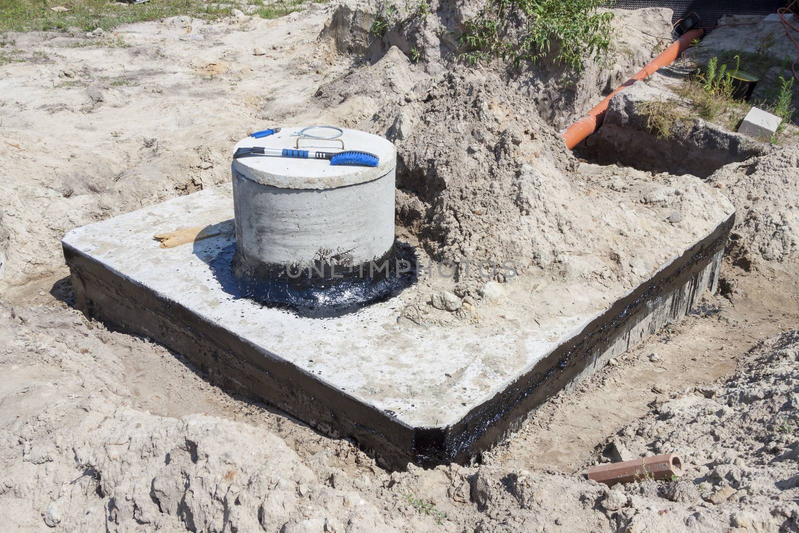 New concrete septic tank - construction site.