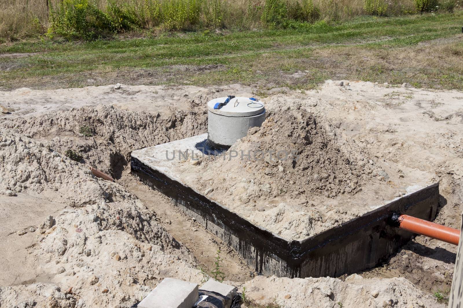 New concrete septic tank - construction site.