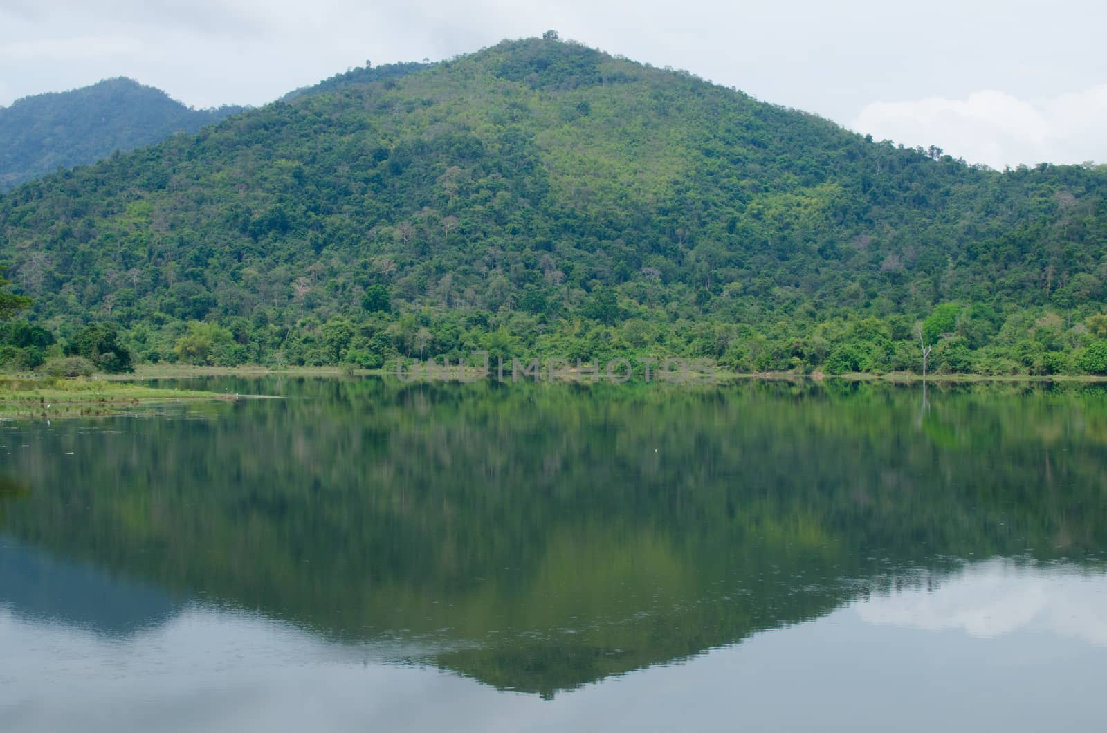 moutain view of national park in thailand and have shadow in the lake.