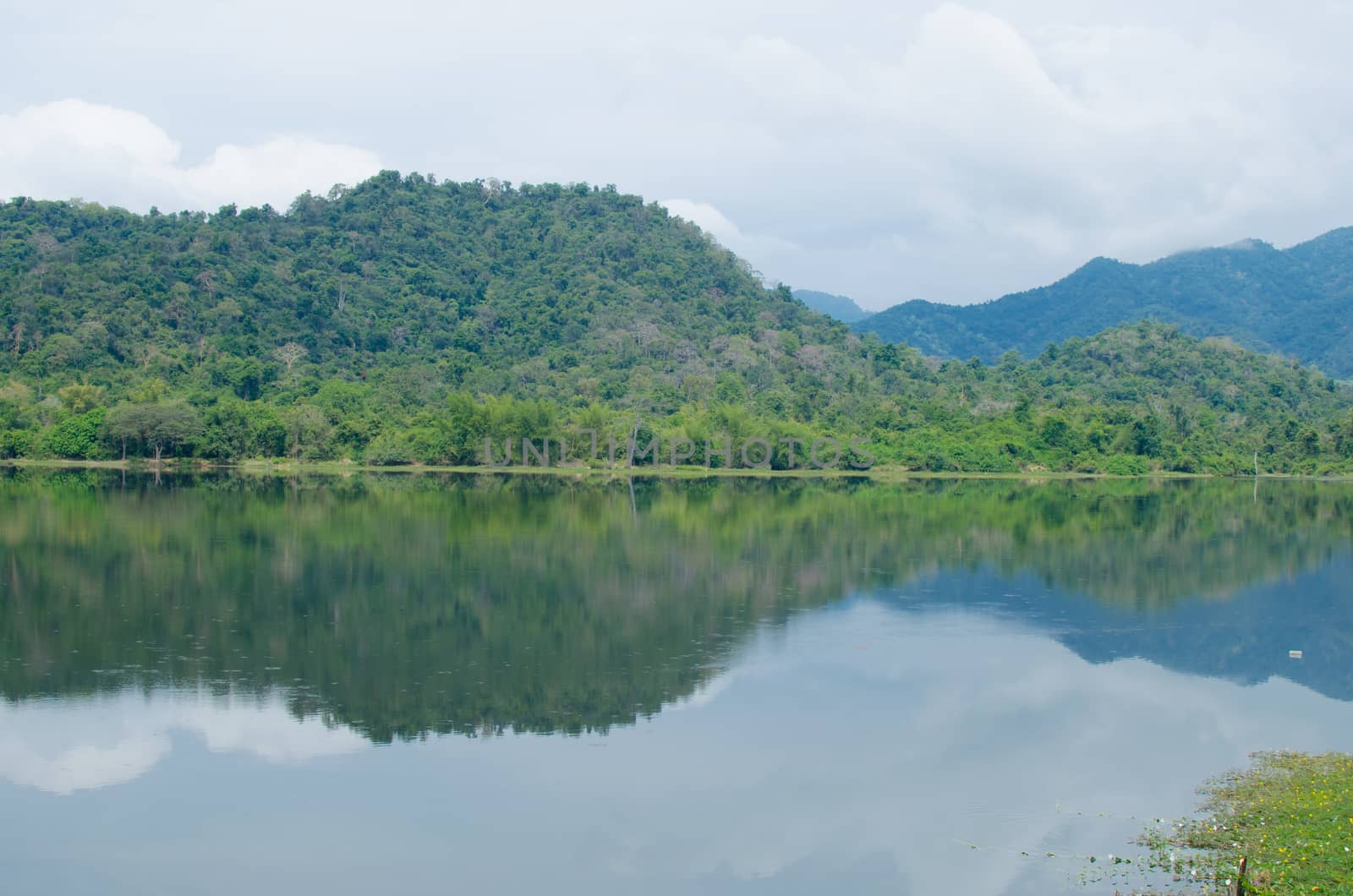 moutain view of national park in thailand and have shadow in the lake.