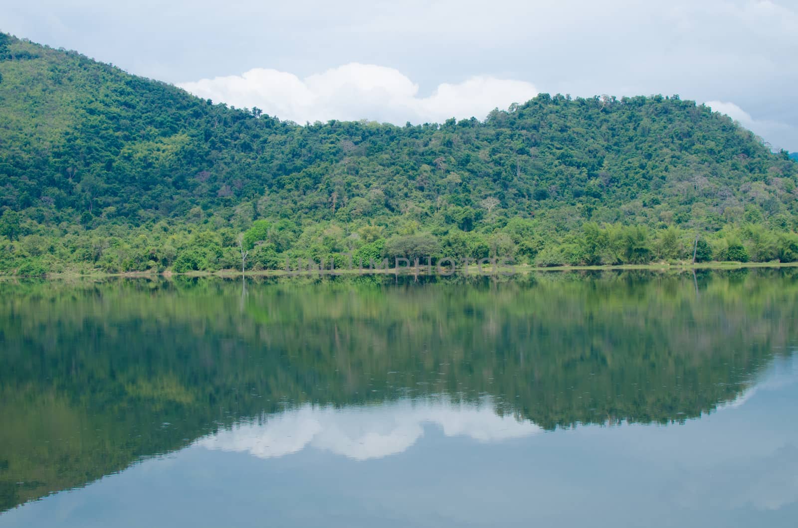 moutain view of national park in thailand and have shadow in the lake.