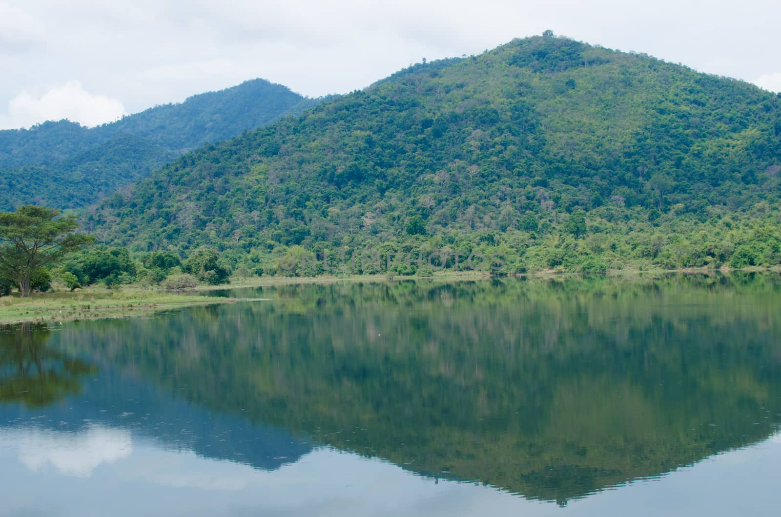 moutain view of national park in thailand and have shadow in the lake.