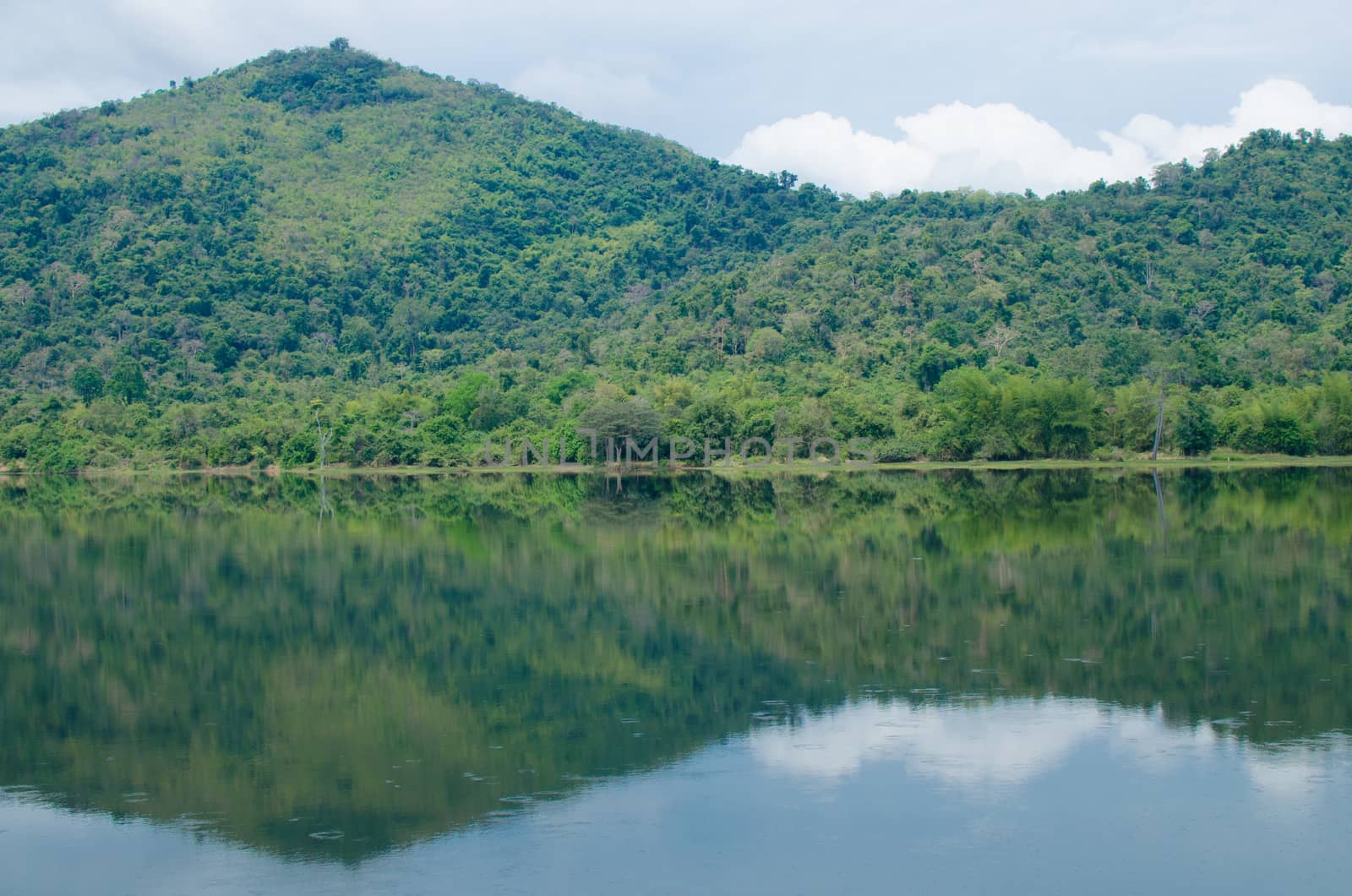 moutain view of national park in thailand and have shadow in the lake.