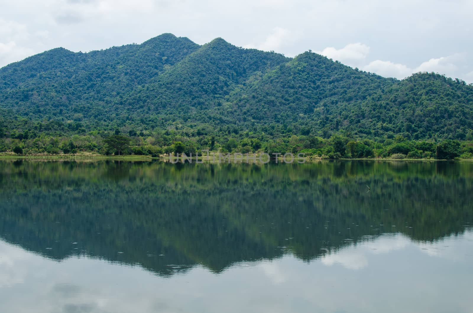 moutain view of national park in thailand and have shadow in the lake.