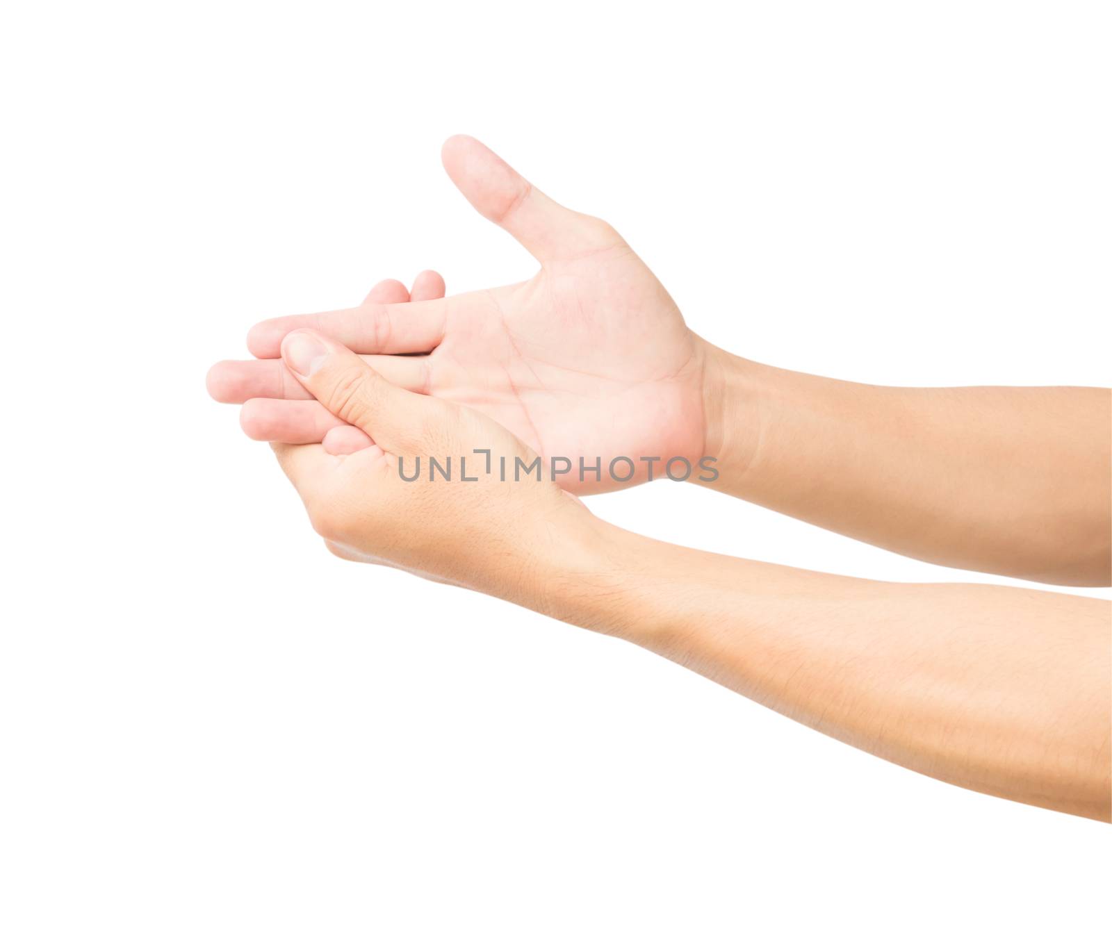 Man hand with pain isolated on white background with clipping path, health care and medical concept 