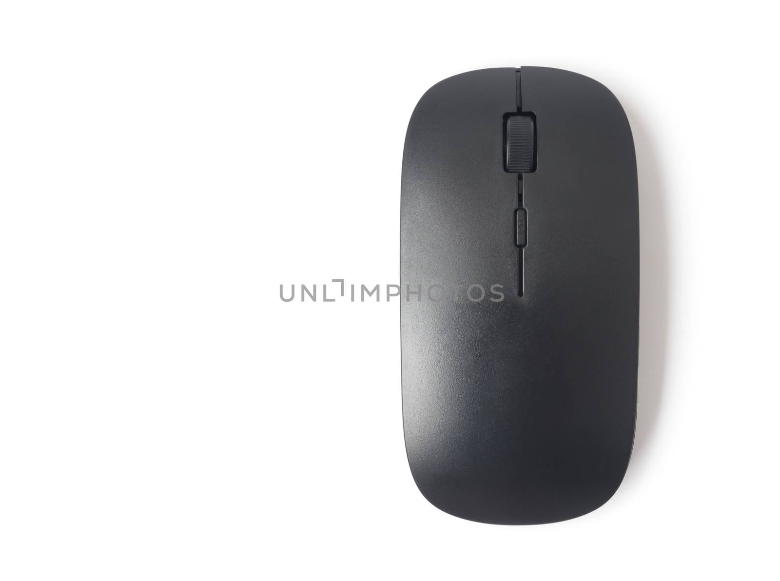 Black wireless computer mouse on white background, technology co by pt.pongsak@gmail.com