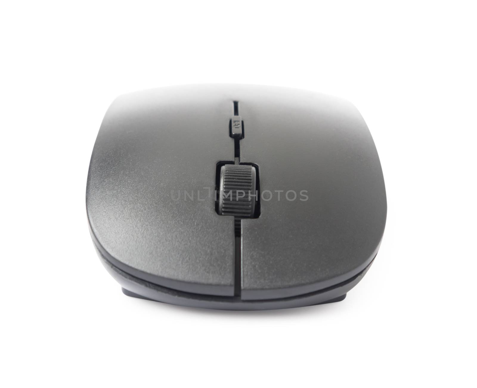 Black wireless computer mouse isolated on white background with clipping path