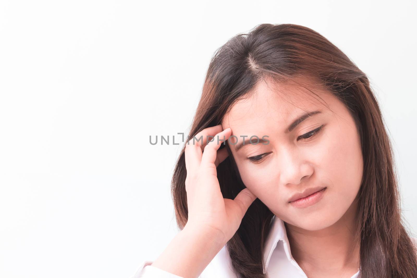 Closeup portrait business woman with headache by pt.pongsak@gmail.com