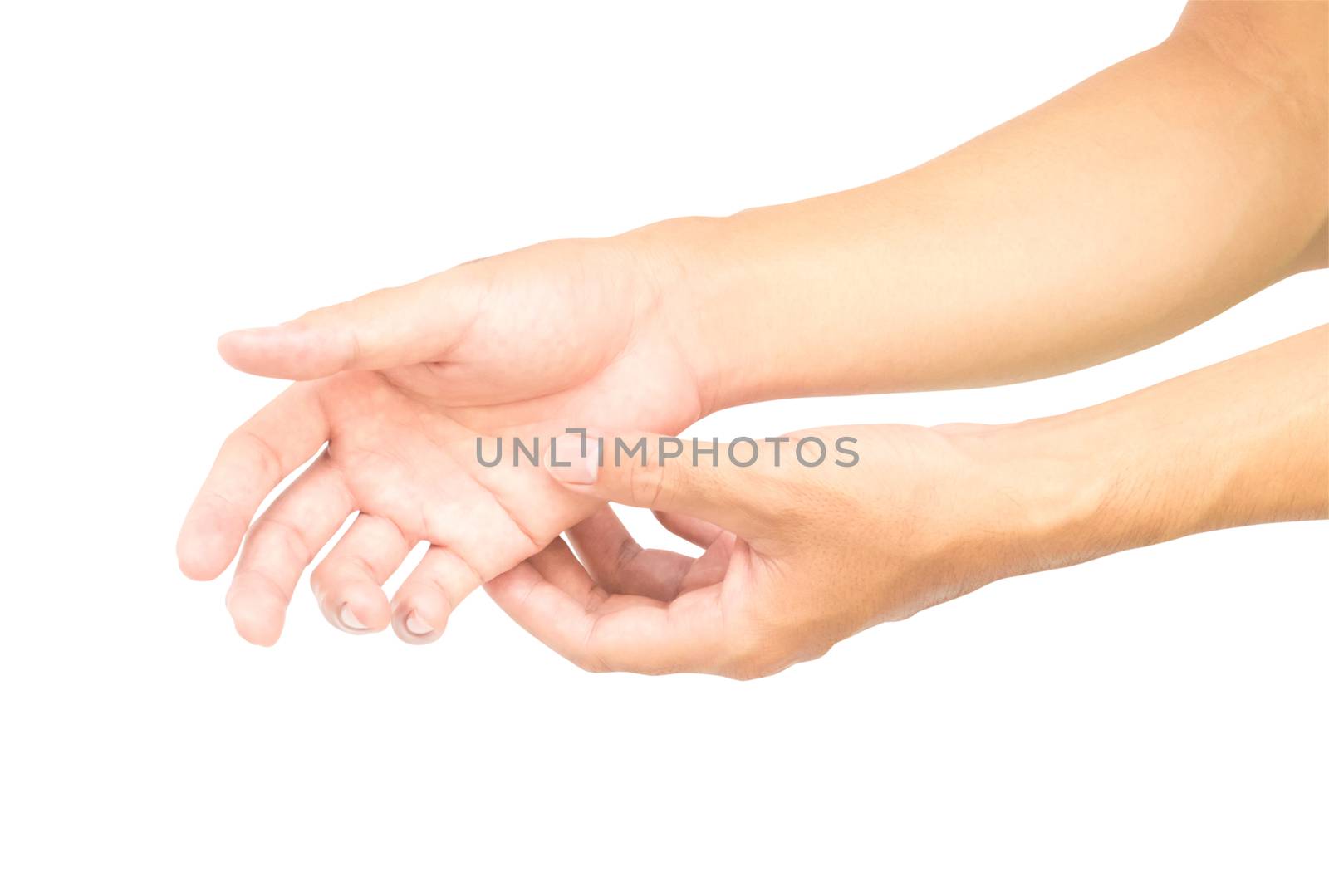 Man hand with pain isolated on white background with clipping path, health care and medical concept