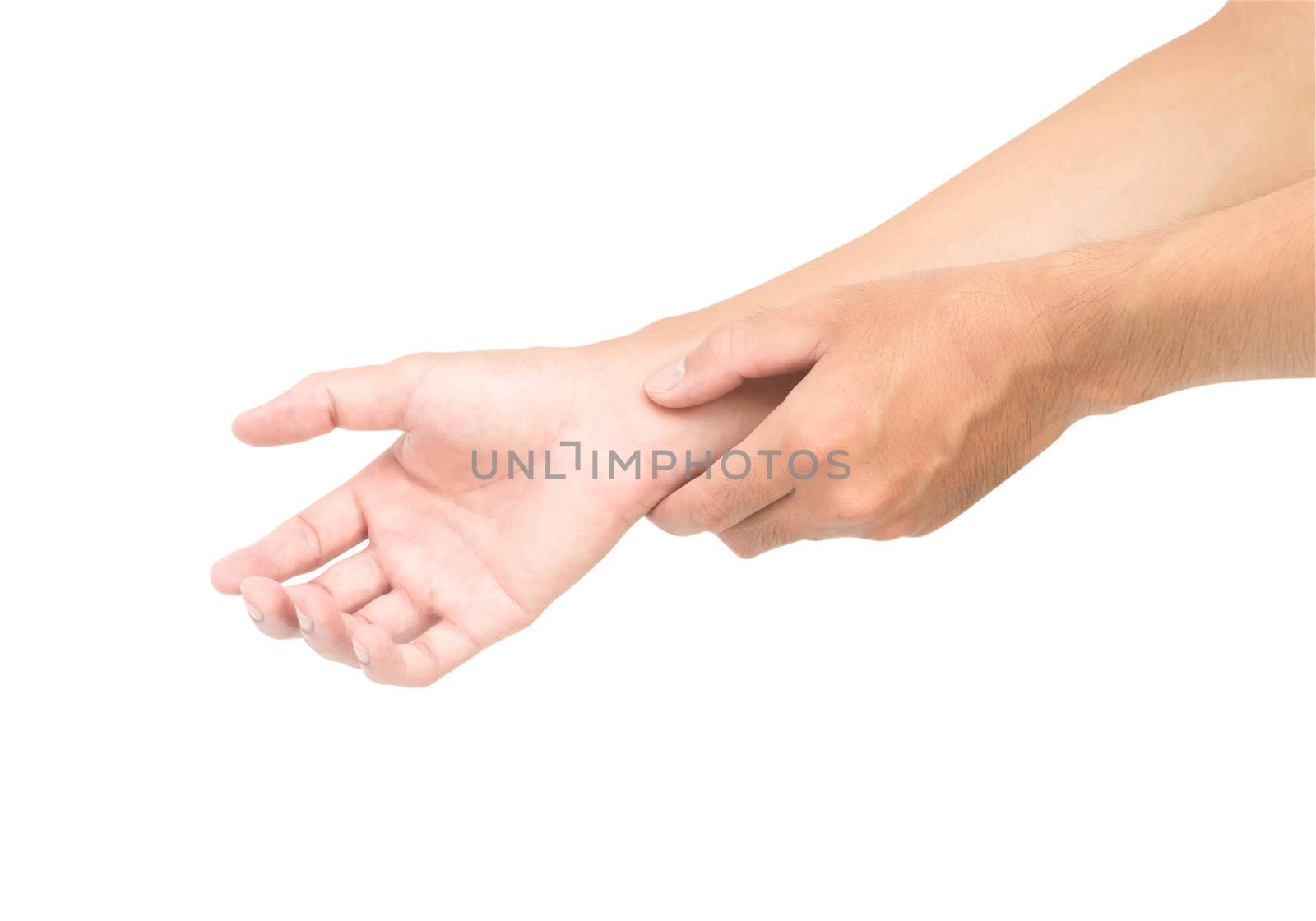 Man hand holding wrist isolated on white background with clippin by pt.pongsak@gmail.com