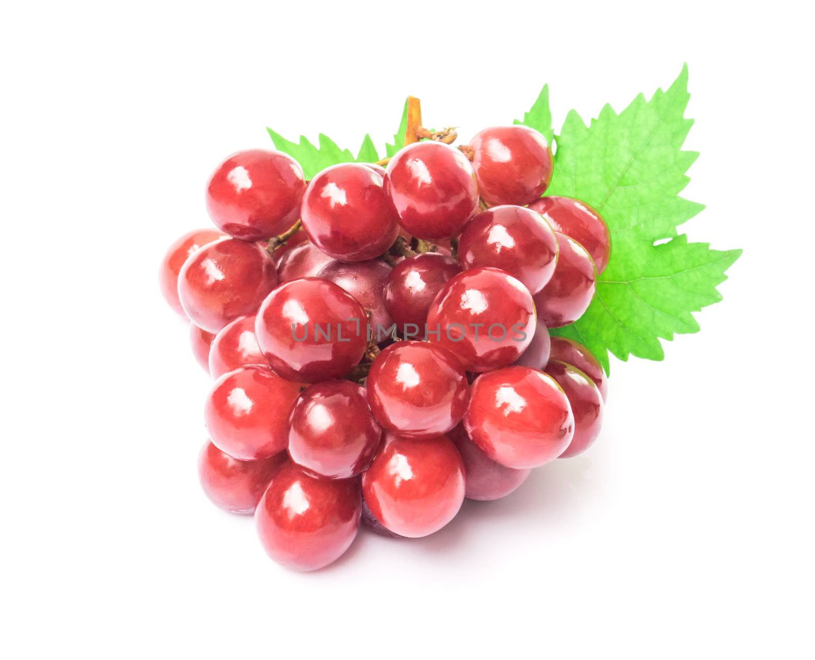 Ripe red grape with leaf on white background, fruit healthy conc by pt.pongsak@gmail.com