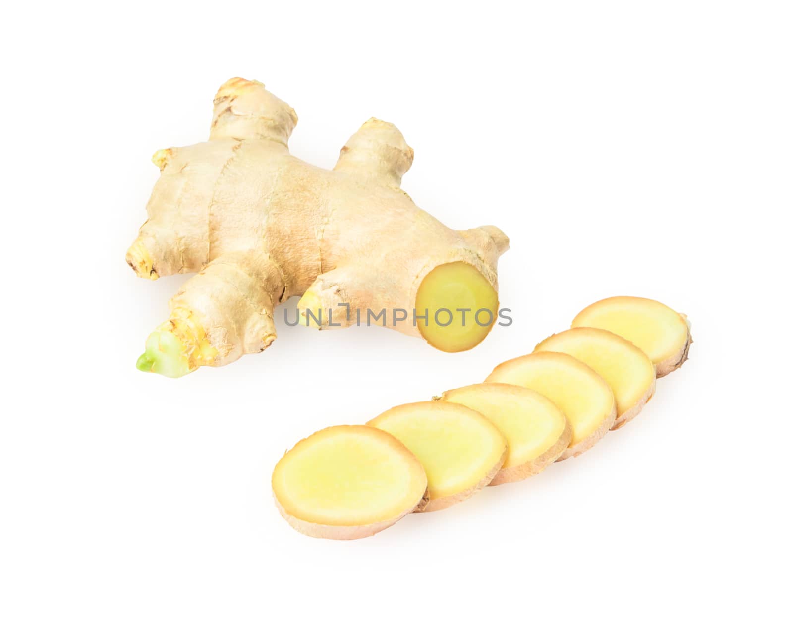 Fresh ginger isolated on white background with clipping path