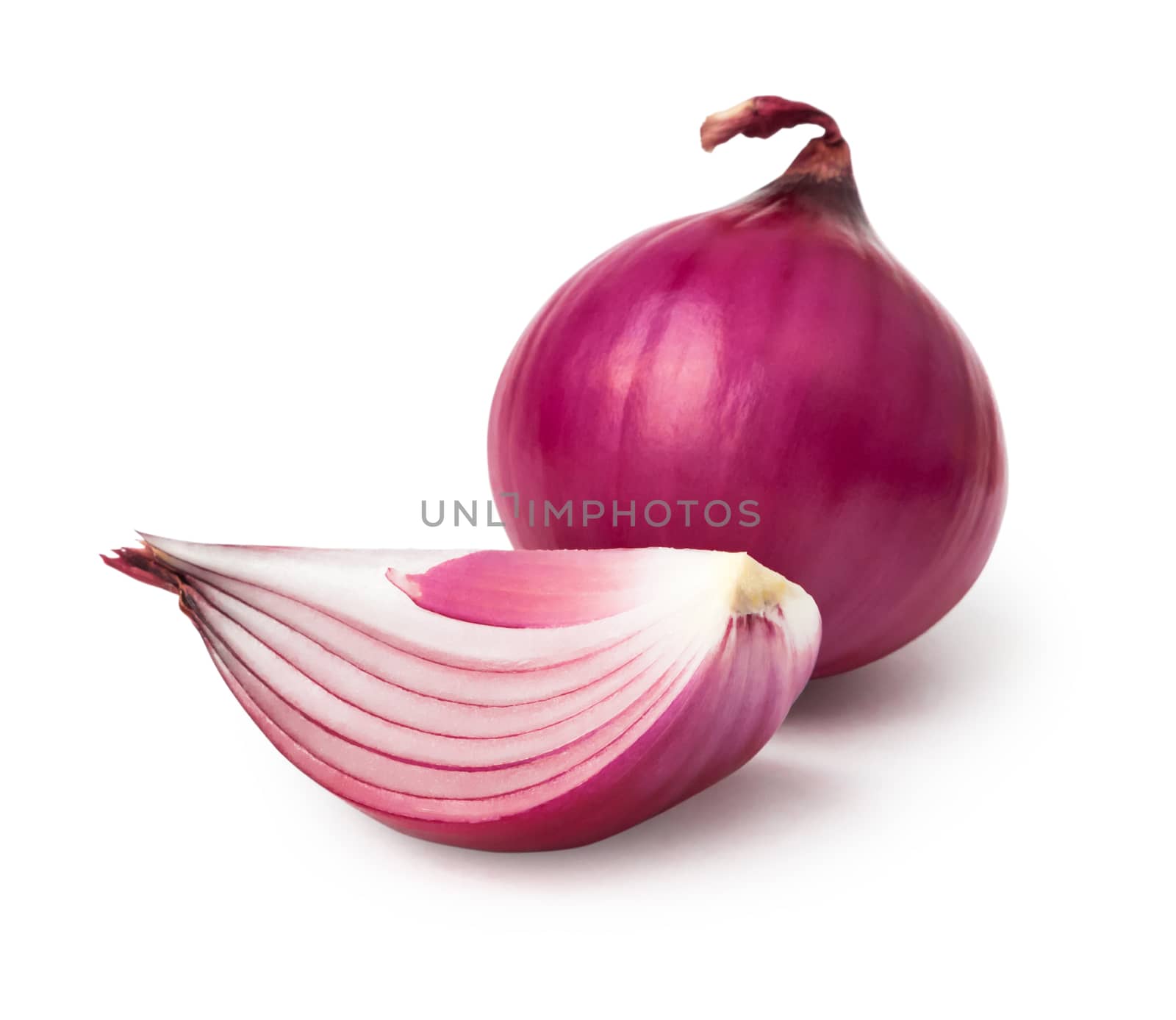 Red onion and slice isolated on white background with clipping path