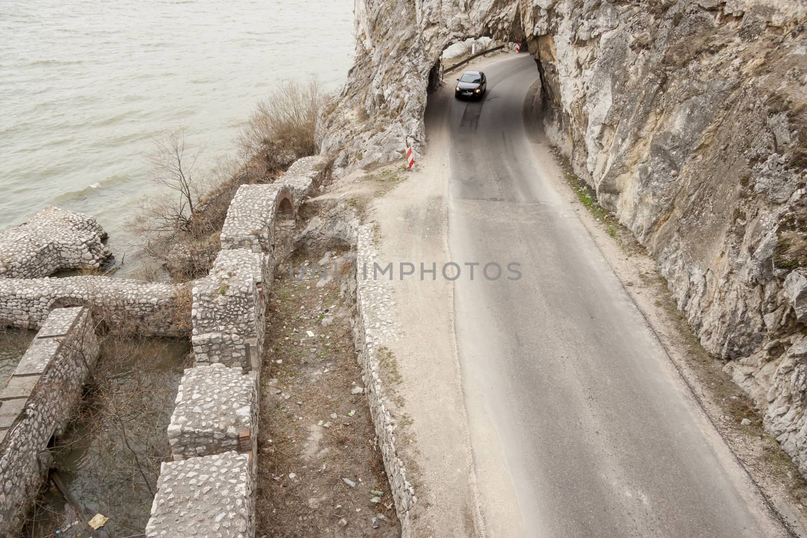 Narrow route and small tunnel - Golubac, Serbia, Balkan.