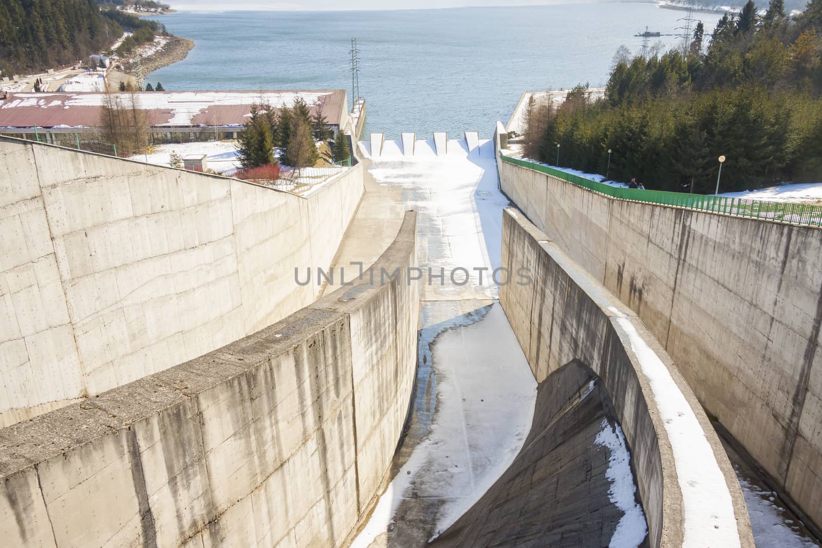 Dam on Czorsztynski lake. Czorsztyn, Poland, Europe.