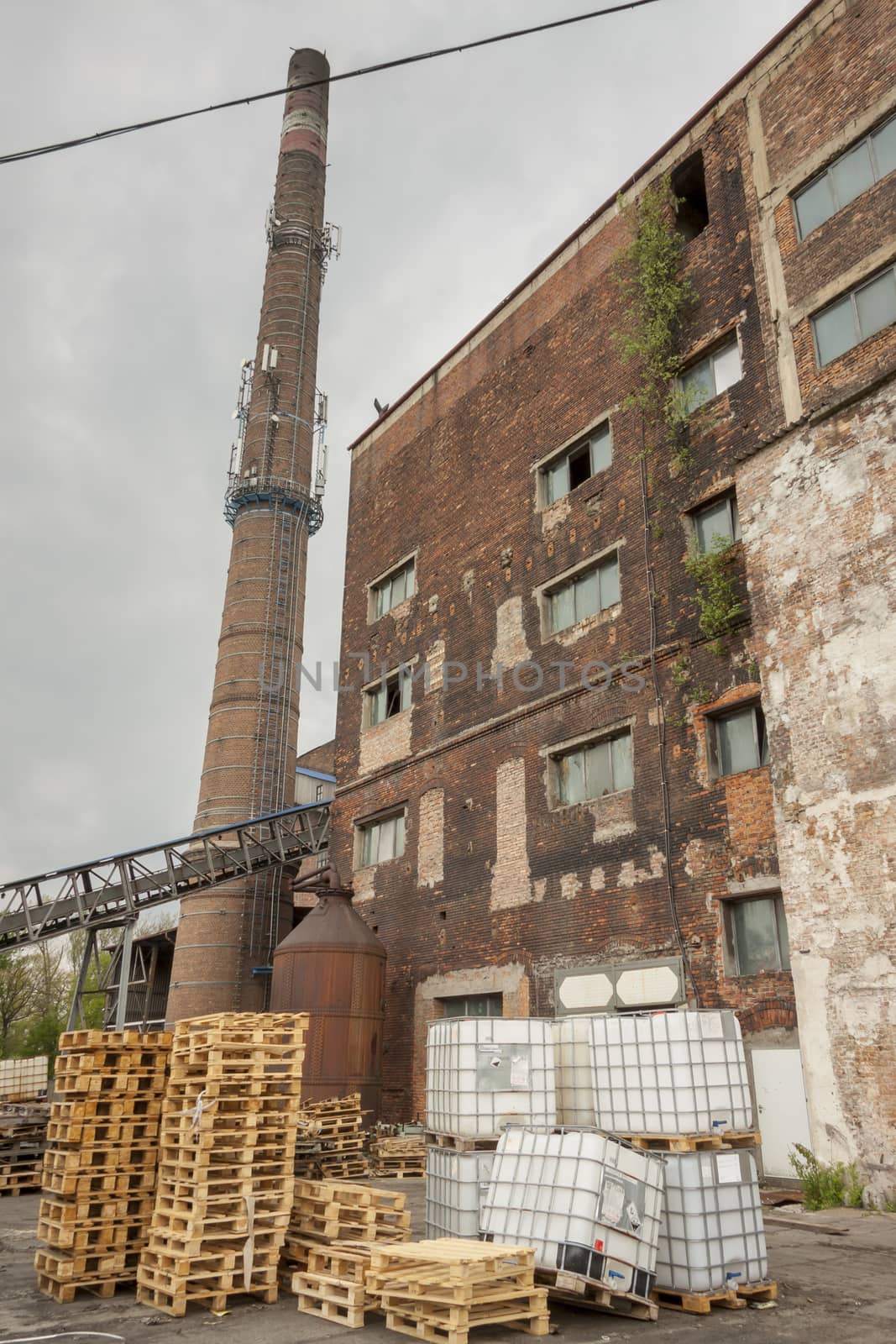 Exterior of old paper mill in Poland.