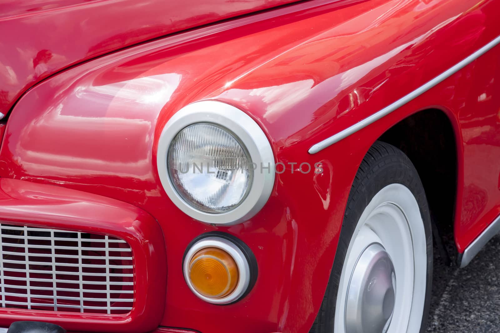 Front of red old polish car by parys