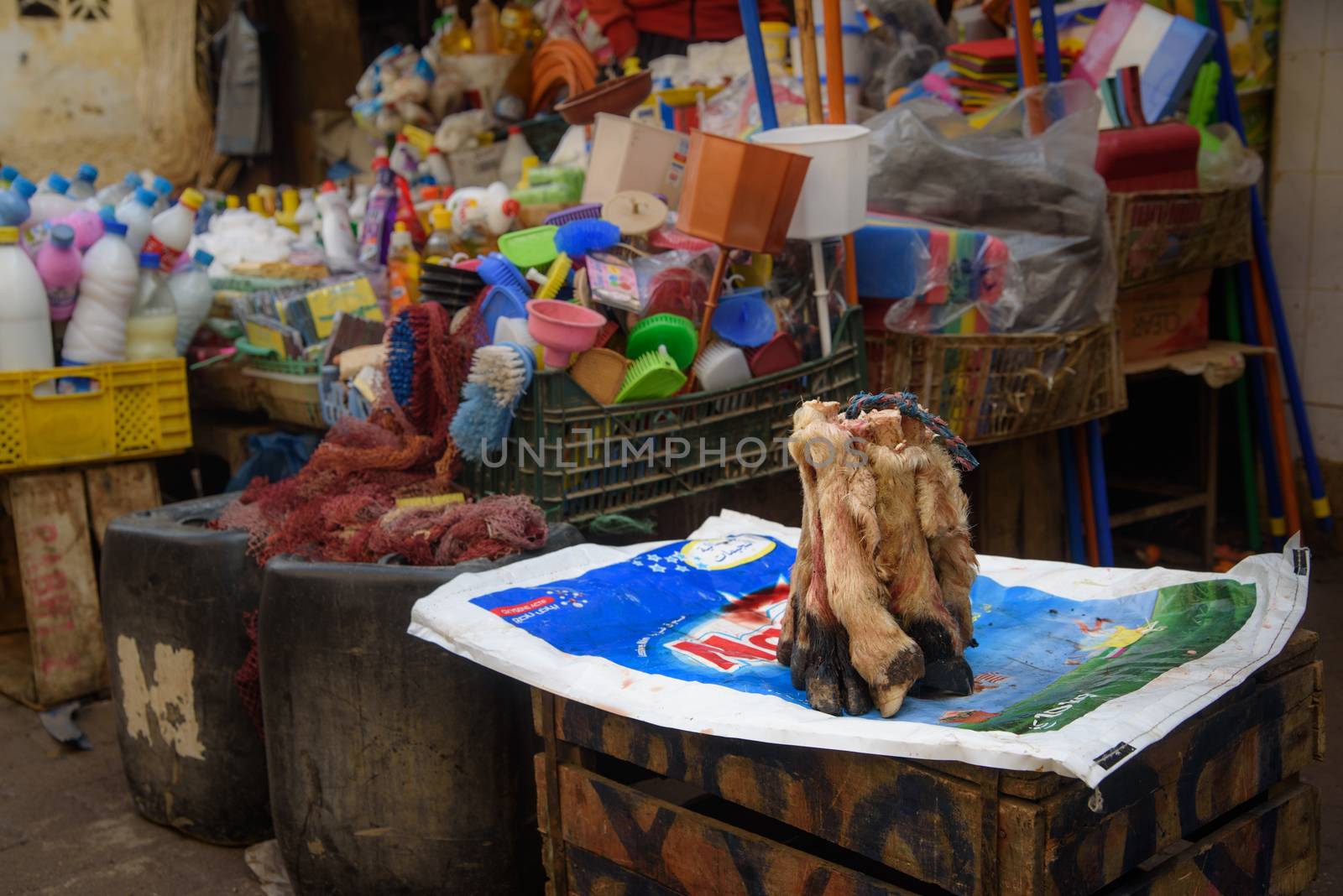 Traditional Moroccan market (souk) in Fez, Morocco by johnnychaos